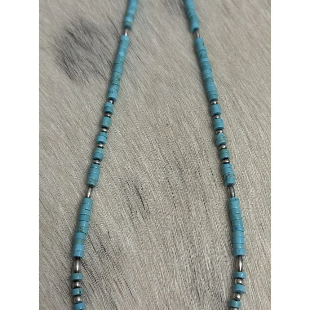 Native American Sterling Silver Navajo Torpedo Pearl HEISHI Turquoise Necklace